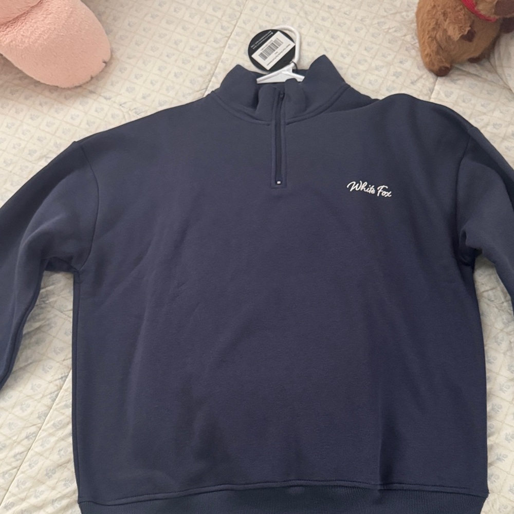 White Fox Boutique Navy Zip-Up Sweater